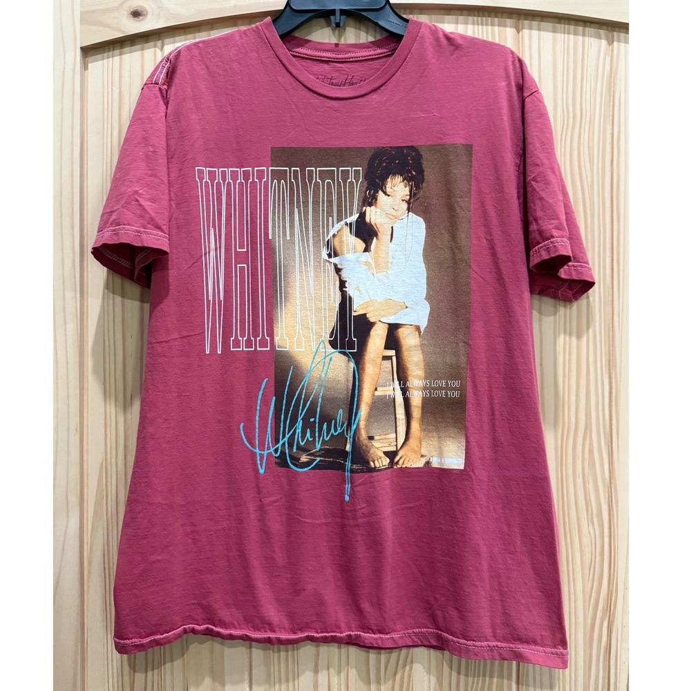 Whitney Houston Graphic T-Shirt Burgundy I Will Always Love You Cotton Large